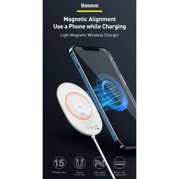 BASEUS ασύρματος φορτιστής WXQJ-02, 15W, λευκός