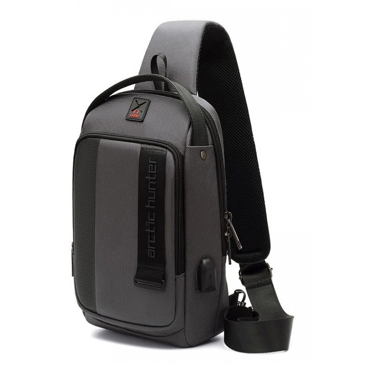 ARCTIC HUNTER Τσάντα Crossbody XB00100-GY, USB, αδιάβροχη, γκρι