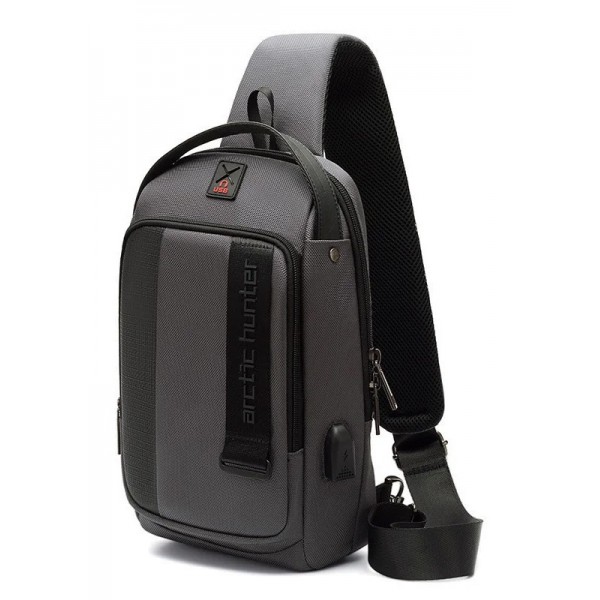 ARCTIC HUNTER Τσάντα Crossbody XB00100-GY, USB, αδιάβροχη, γκρι