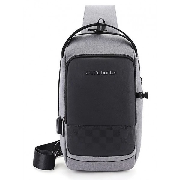 ARCTIC HUNTER Τσάντα Crossbody XB00105-GY, USB, αδιάβροχη, γκρι