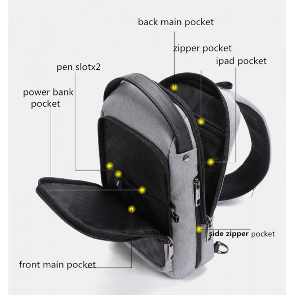 ARCTIC HUNTER Τσάντα Crossbody XB00105-GY, USB, αδιάβροχη, γκρι