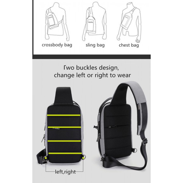 ARCTIC HUNTER Τσάντα Crossbody XB00105-GY, USB, αδιάβροχη, γκρι