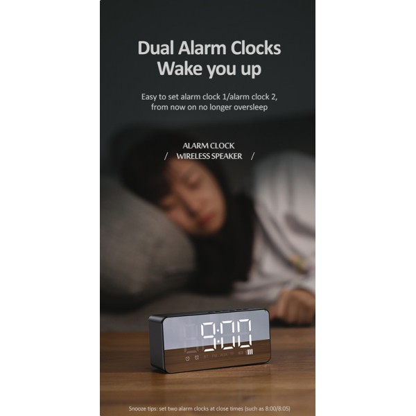 USAMS multi-functional ρολόι & ηχείο YX7LY01, BT/3.5mm/micro SD, μαύρο