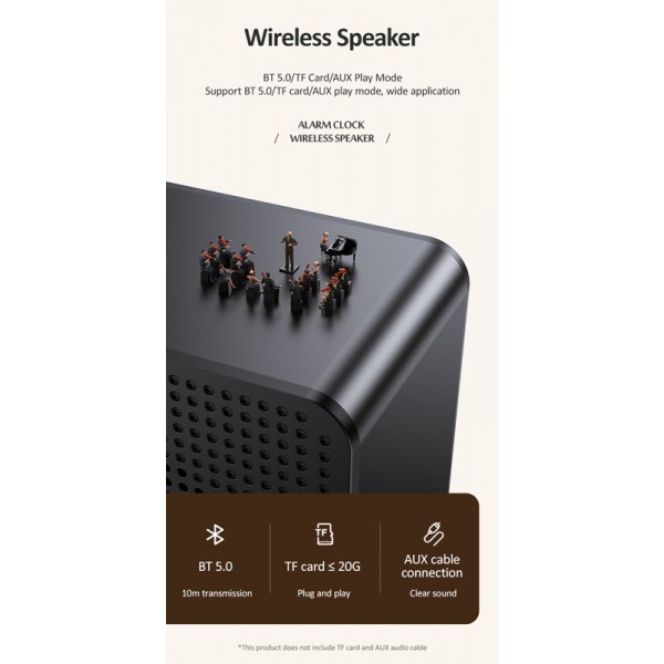 USAMS multi-functional ρολόι & ηχείο YX7LY01, BT/3.5mm/micro SD, μαύρο