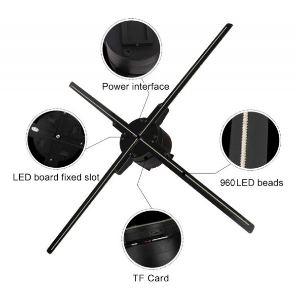 Διαφημιστική πινακίδα προβολής ολογράμματος Z3H-V1 LED, WiFi, 16GB, 65cm