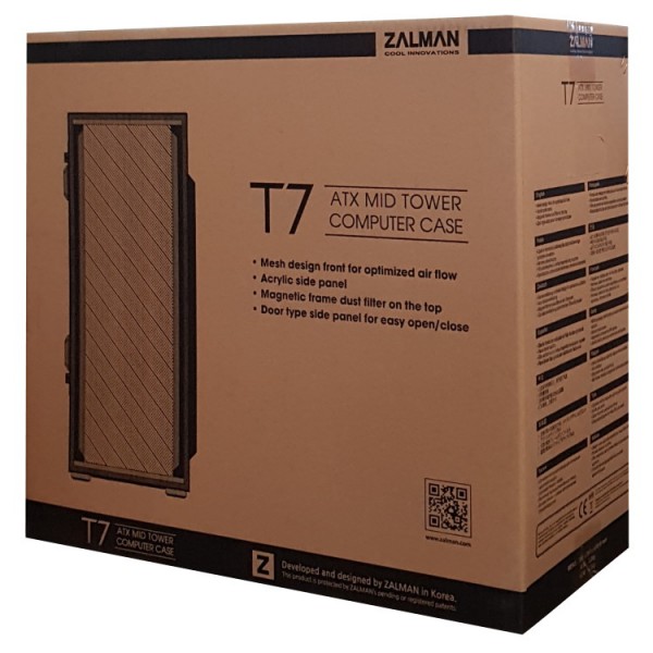 ZALMAN PC case T7, mid tower, 384x202x438mm, 2x fan, διάφανο πλαϊνό