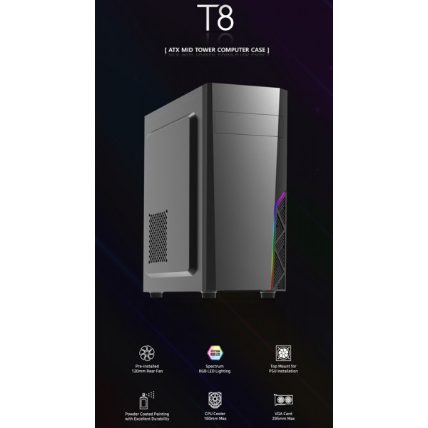 ZALMAN PC case ATX mid tower T8, 394.5x200x423mm, 1x fan ZALMAN PC case ATX mid tower T8, 394.5x200x423mm, 1x fan
