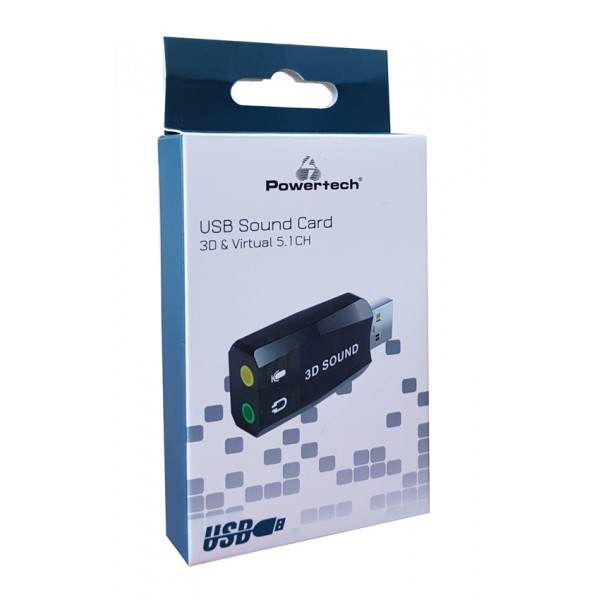 POWERTECH USB Κάρτα ήχου 5.1CH, με έξοδο μικρόφωνου και ακουστικού 