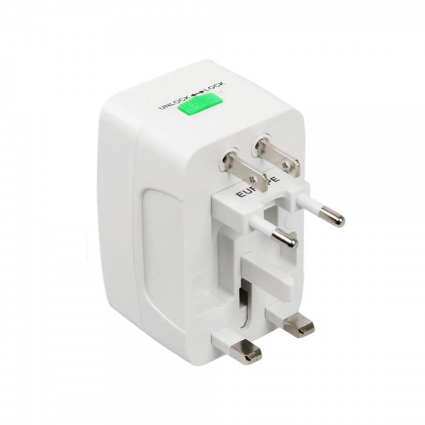Universal travel adapter - charger No brand, 2xUSB, 1.0A, EU/US/UK/AU to EU/US/UK/AU, 220V, White 