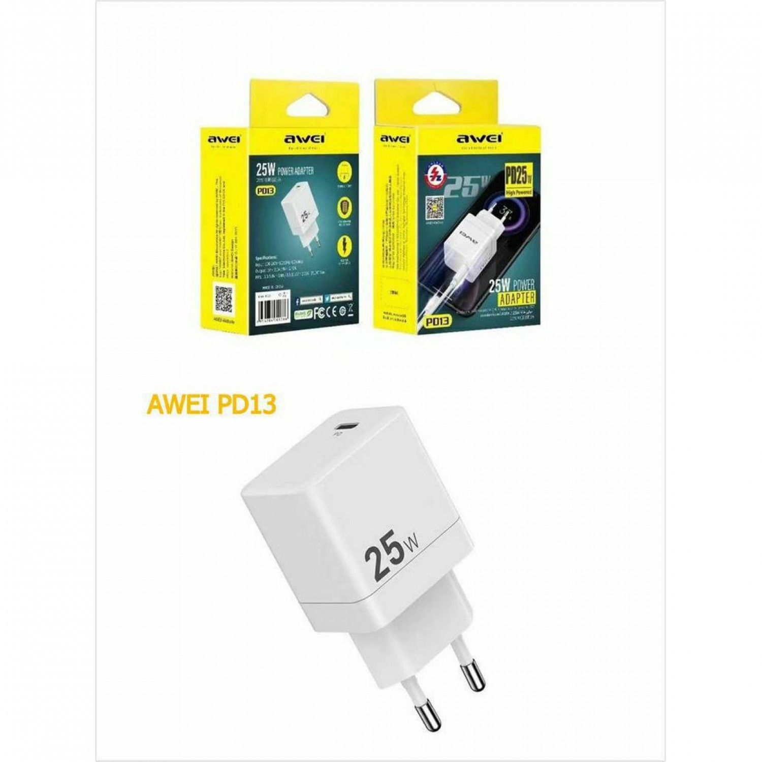 Awei Φορτιστής Χωρίς Καλώδιο με Θύρα USB-C 25W Power Delivery Λευκός (PD-13)